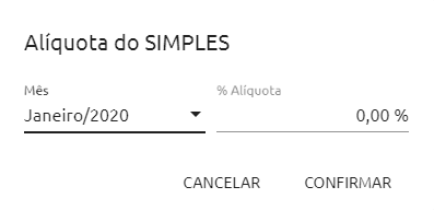 Diálogo para adicionar alíquota