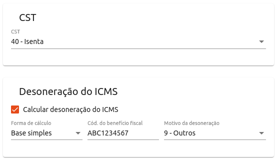 Configurar ICMS desonerado