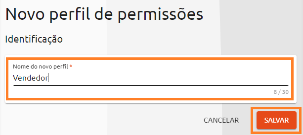 novo perfil de permissões
