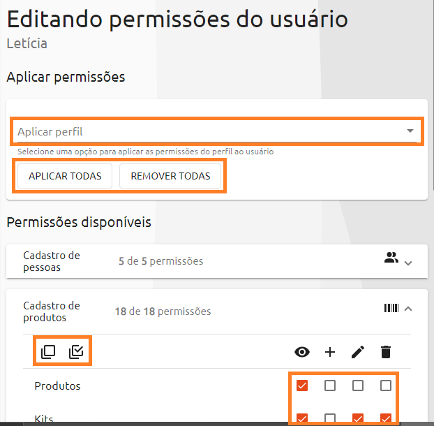 editando permissões