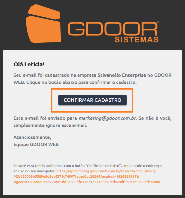 e-mail confirmação