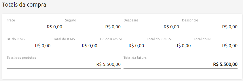 totais da compra