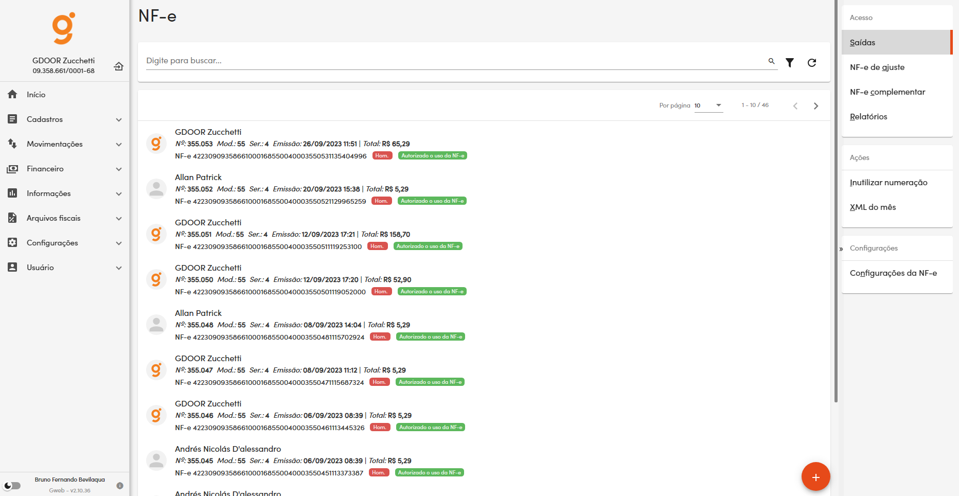 Lista de NF-e