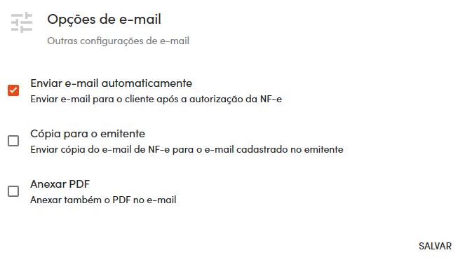 Opções de e-mail