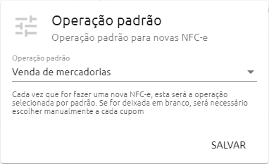 Configurar operação padrão na NFC-e