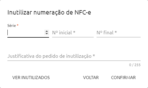 Inutilizar numeração de NFC-e