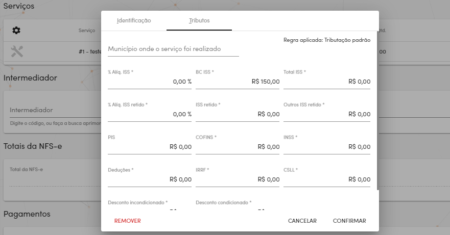 Lançamento dos tributos do serviço