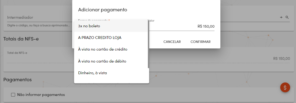 Seleção de pagamentos