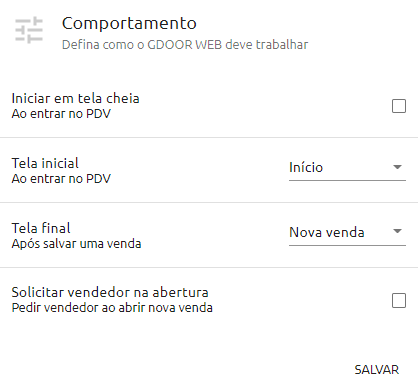 Preferências de comportamento PDV