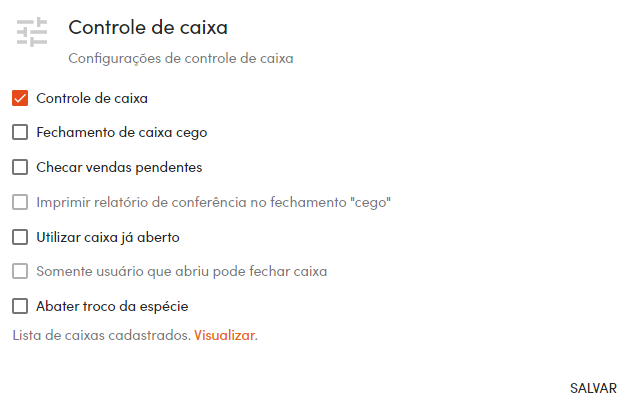 Configurações do caixa