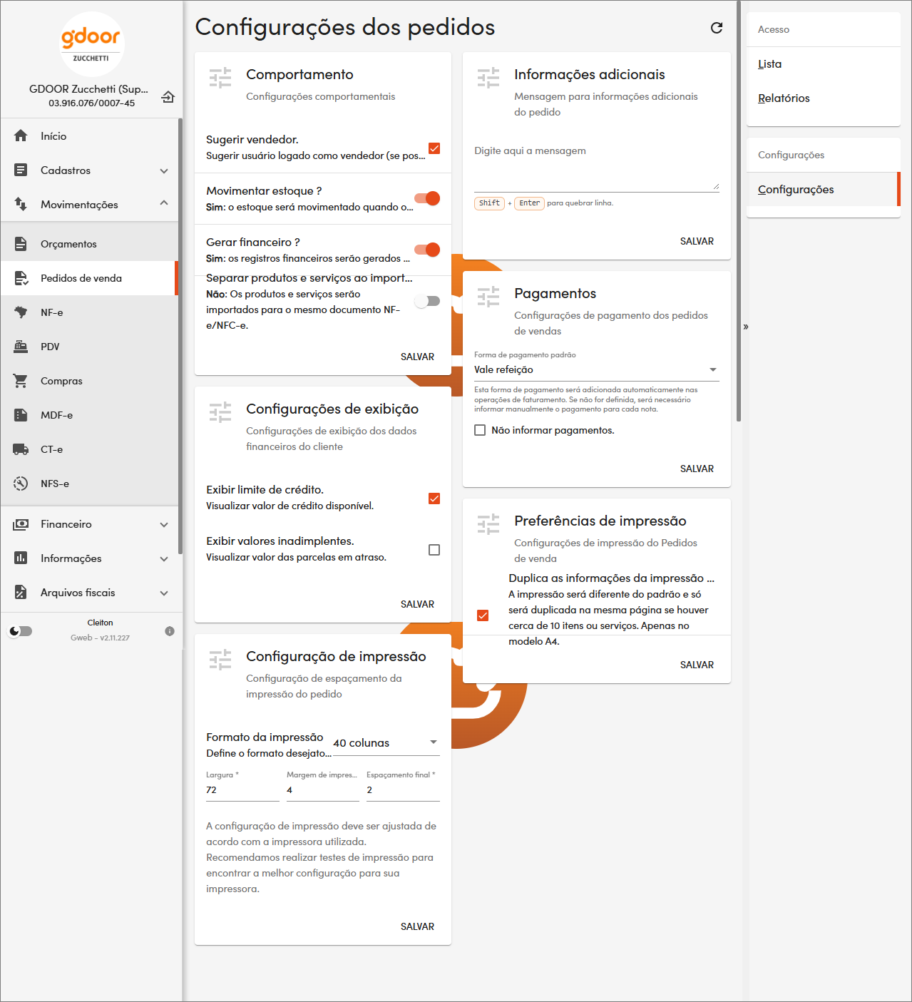 Configurações