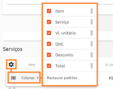 Mais opções para os serviços