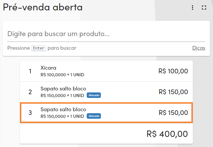 Preço de atacado no pedido