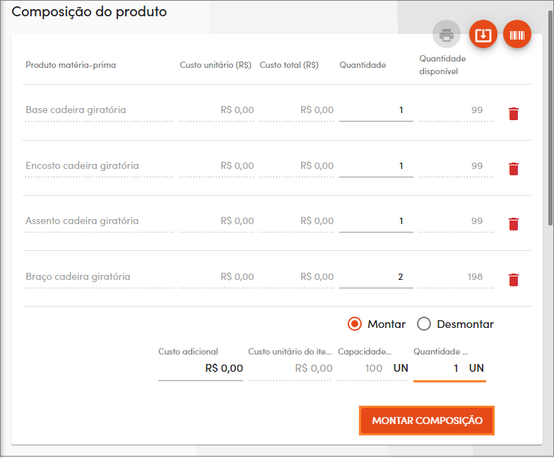 Informar quantidade a montar