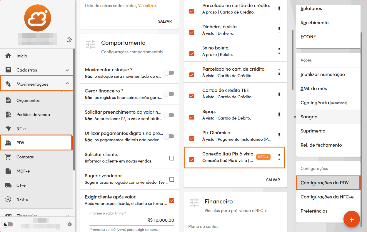 Ativar forma de pagamento