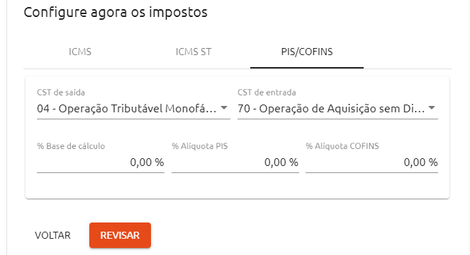 Configurar PIS e COFINS