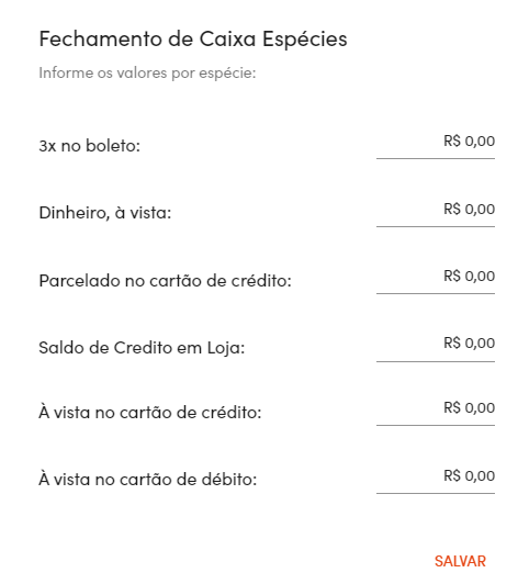 Fechamento por espécie