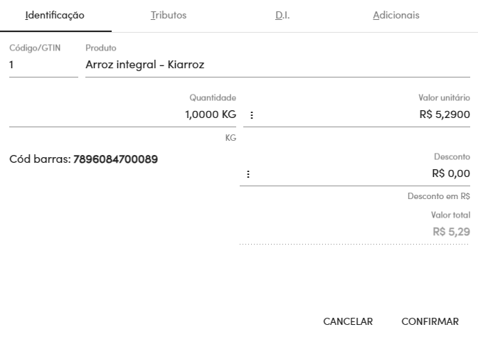 Aba de identificação