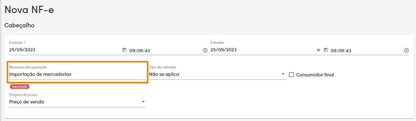 Natureza da operação de importação de mercadorias