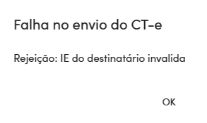 Mensagem de erro da rejeição