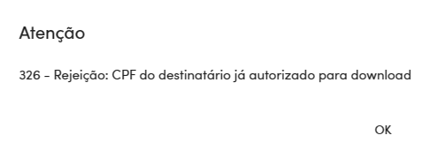 Mensagem da rejeição