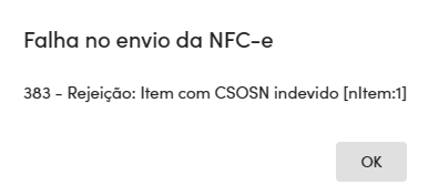 Mensagem da rejeição
