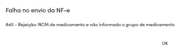 Mensagem da rejeição