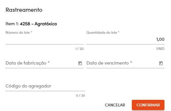 Formulário de rastreamento
